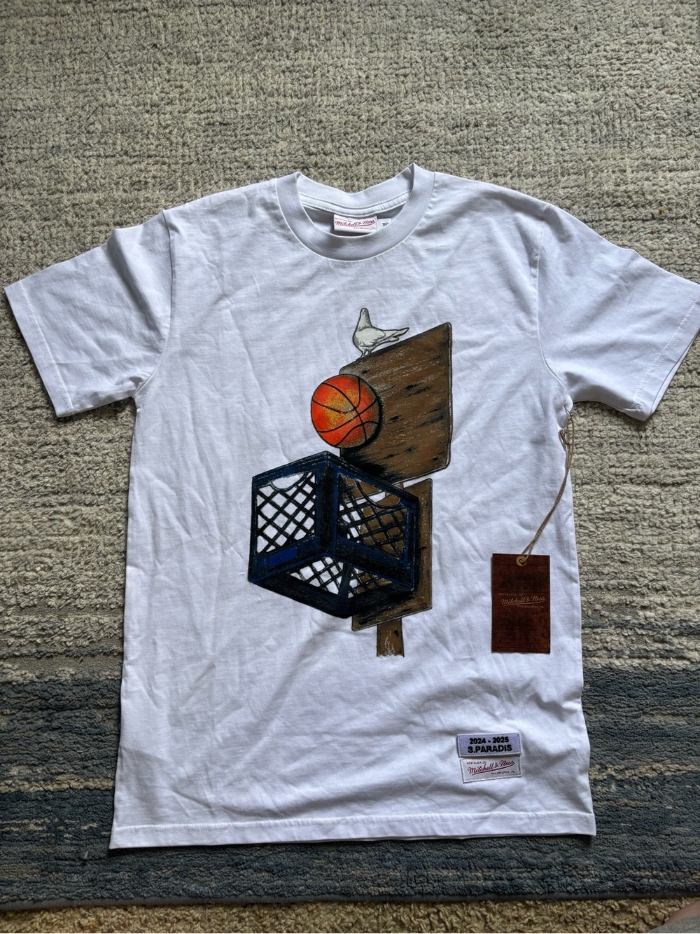 Mitchell & Ness White Graphic Tee with Red Logo Tag